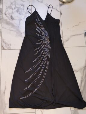 Vintage Black Sequin-Embellished Slip Dress